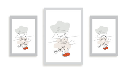 Minimal hand-drawn illustration of mother and flowers one line style drawing.
