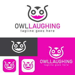Owl laughing logo.Simple and creative icon style.Modern minimal. Vector illustration.