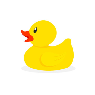 Yellow rubber bath duck. Vector illustration in trendy flat style isolated on white background.
