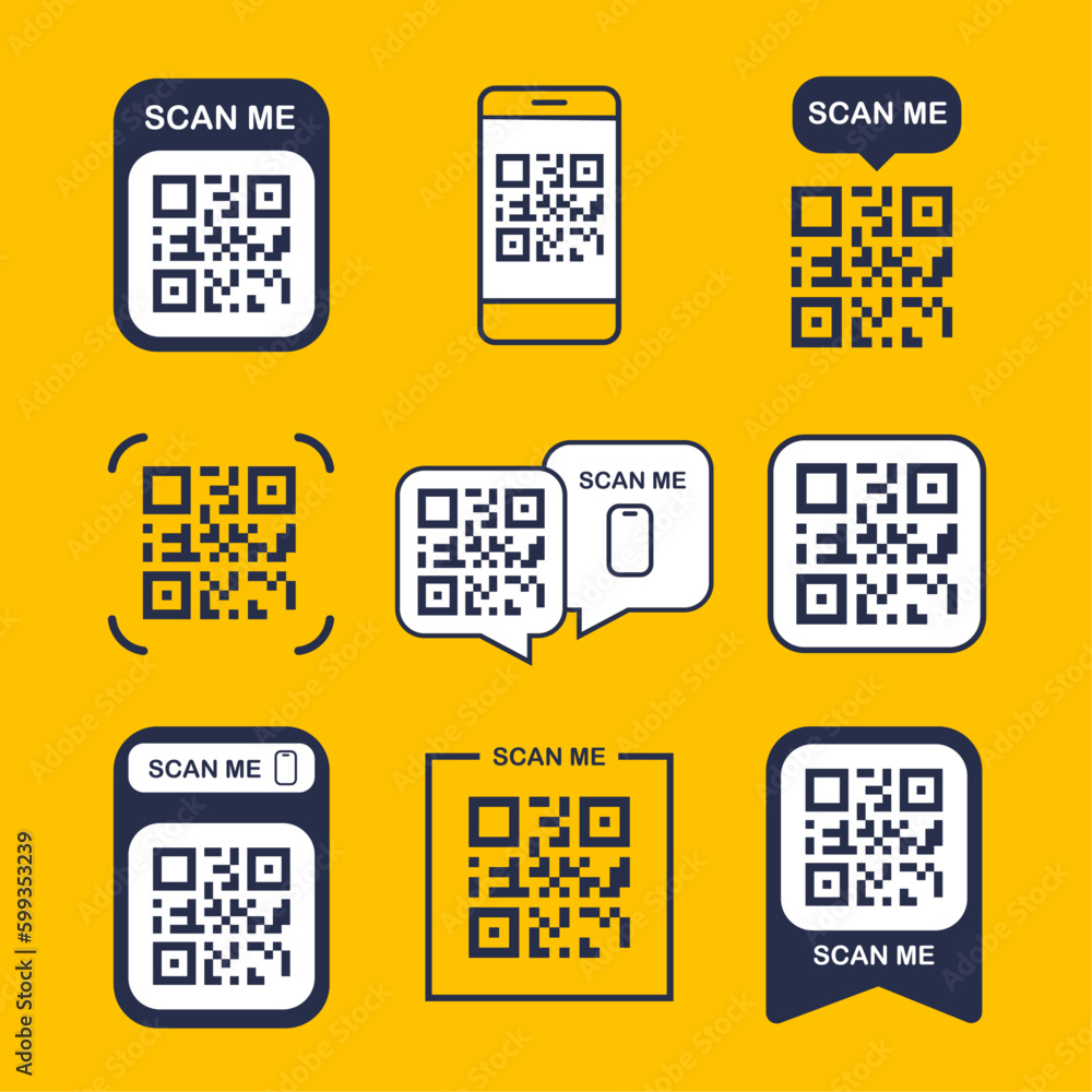 Poster qr code icon set. label template. scan for pay or getting info. vector illustration isolated on yell