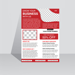 modern red color flyer design template. corporate creative idea clean vector illustration a4 half page single advertising brochure layout .	