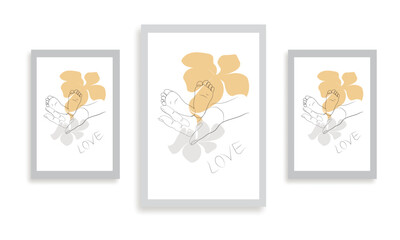  Hand-painted illustration of mother and flowers vector breastfeeding mother illustration in elegant line style drawing.