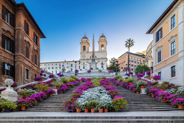 Plakat Spanish Steps in the morning with azaleas in Rome, Italy.