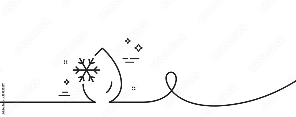 Poster freezing water line icon. continuous one line with curl. freeze cold temperature sign. fridge functi