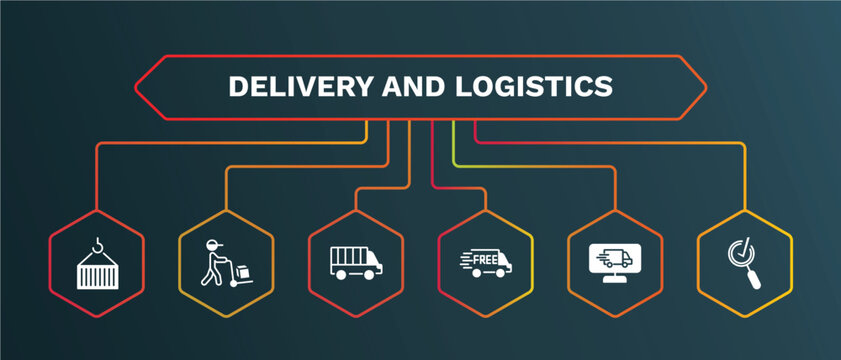 set of delivery and logistics white filled icons. delivery and logistics filled icons with infographic template. flat icons such as delivery man, cargo bus, free monitor, inspection vector.