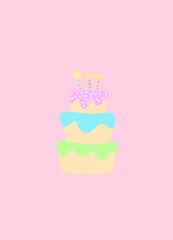 birthday cake with candles on a pink background