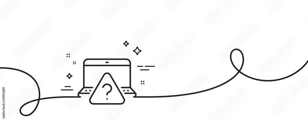 Poster online question line icon. continuous one line with curl. quiz sign. outsource support symbol. onlin