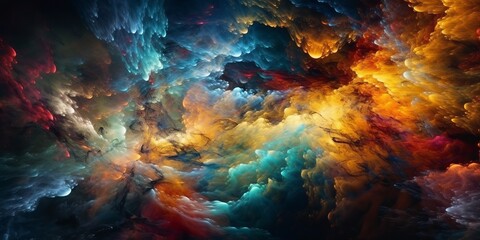 Fototapeta na wymiar Abstract space backdrop texture with swirling clouds of multicolored gas and stars, Galactic Dreams