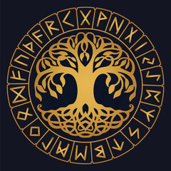 Gold Tree of Life , Yggdrasil vector	
