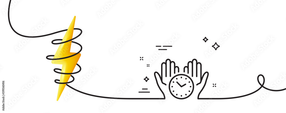 Poster safe time line icon. continuous one line with curl. clock sign. hold watch symbol. safe time single 