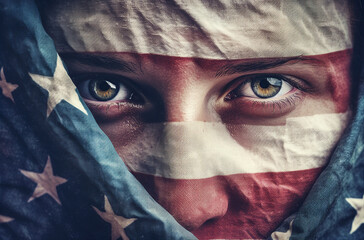 Memorial Day portrait of a person with a USA flag Generated AI