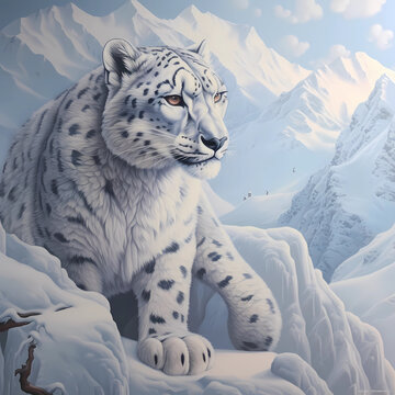 snow leopard, snow region, mountain, snow falling