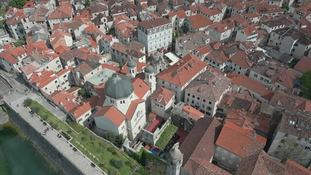 Kotor. Old city. Montenegro. Aerial view. Ancient cities and the coast of Montenegro. Bay of Kotor.