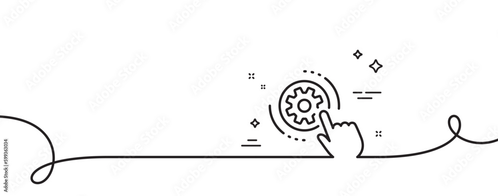 Poster cogwheel settings line icon. continuous one line with curl. engineering tool sign. cog gear symbol. 