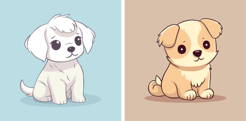 Two Cute Cartoon Dogs Illustration