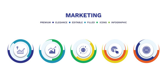 set of marketing filled icons. marketing filled icons with infographic template. flat icons such as demand, trend, configuration, web cursor, web graphic vector.