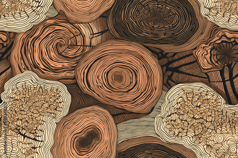 Poster tile. seamless pattern with cut tree trunk. wood texture. generative ai