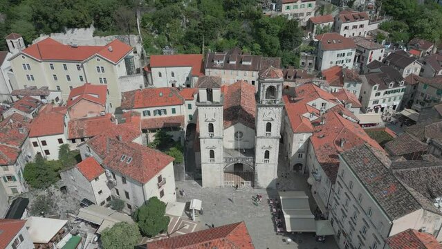 Kotor. Old city. Montenegro. Aerial view. Ancient cities and the coast of Montenegro. Bay of Kotor.