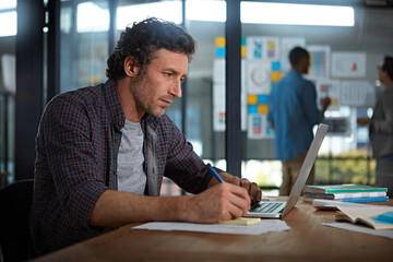 Hard work comes before success. a businessman working in his office.