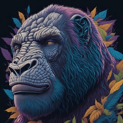 Colorful portrait of a gorilla, Generative AI