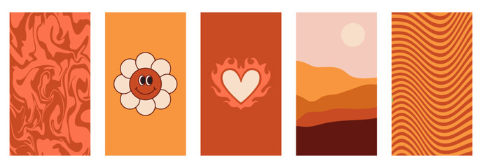 Vector illustration, vertical abstract backgrounds and graphic prints - decorative stories templates with copy space for text for social media in y2k groovy minimal style © venimo