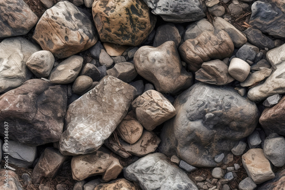 Poster tile. seamless pattern. pebbles on the beach as a background, closeup of photo. generative ai