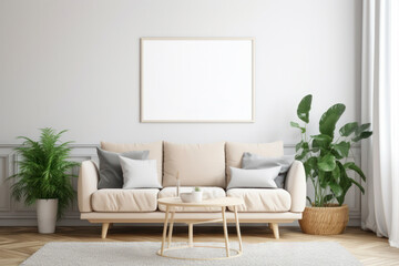 Scandinavian Living Room with White Frame and Natural Plants