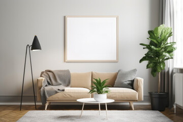 Scandinavian Living Room with White Frame and Natural Plants