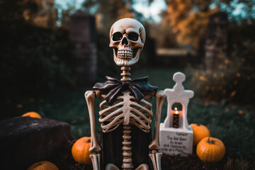 Colorful Skeleton Halloween Autumn Yard Decor created using Generative AI