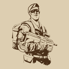 Military Soldier holding guns vector ilustration