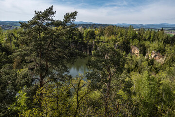 Fototapeta na wymiar View at Büchlberg quarry nature reserve in the district of Passau, view at the lake