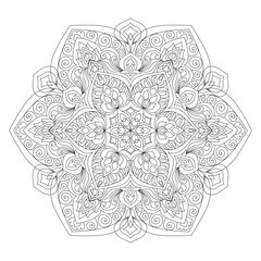 Decorative ornamental hand-drawn detailed mandala design coloring page illustration	