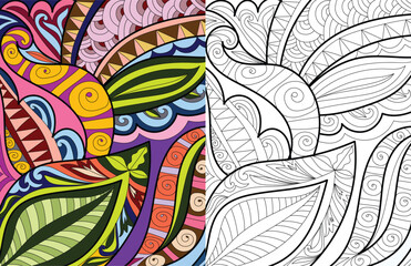 Decorative floral mehndi design style coloring book page hand drawn