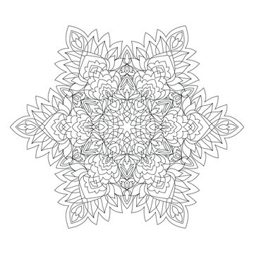 Decorative ornamental hand-drawn detailed mandala design coloring page illustration	