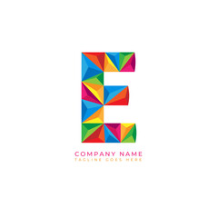 Colorful letter e logo design for business company in low poly art style