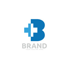 Medical logo, letter B with medical cross combination, flat design logo template element vector illustration