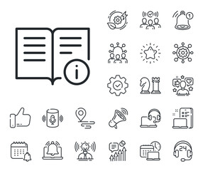 Instruction sign. Place location, technology and smart speaker outline icons. Technical information line icon. Technical info line sign. Influencer, brand ambassador icon. Vector