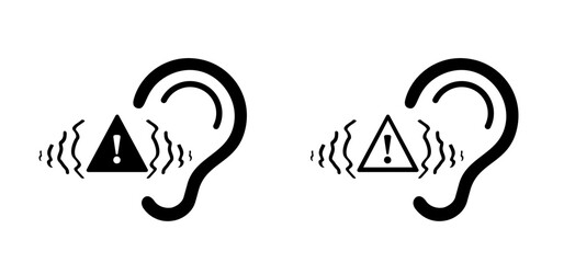Tinnitus. Ringing in the ears. Human ear with tinnitus icon. Vector line pattern. Unbearable ringing in ears. Concept of diseases of hearing organs or neurology problems. Audiogram and audio wave.