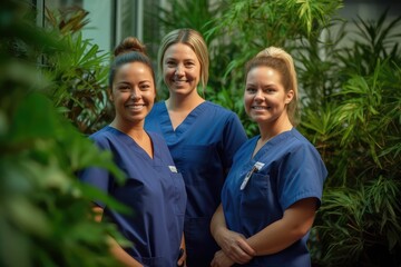 Fototapeta premium Smiling beautiful female healthcare workers looking at the camera. Generative AI