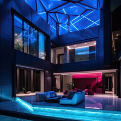 Obraz na płótnie Canvas Modern LED mansion for a real luxury feeling that everyone will envy and the desire of every young person. Generative AI Technology 