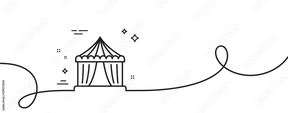 Poster amusement park tent line icon. continuous one line with curl. circus tickets office sign. circus ten