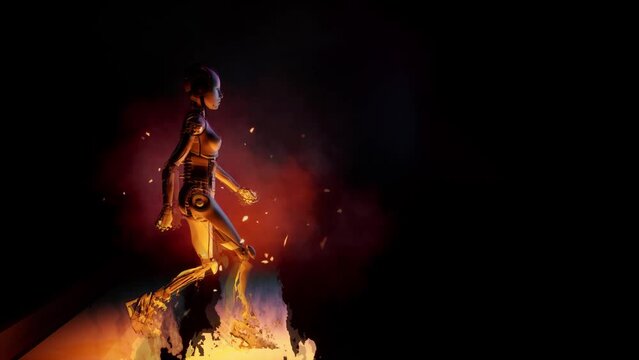  3d render motion graphic animation of robot artificial intelligence angry walking with loop