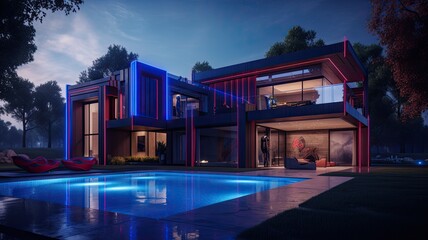 Modern LED mansion for a real luxury feeling that everyone will envy and the desire of every young person. Generative AI Technology 