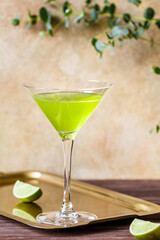 Cold green fruit cocktail. Summer party or bar menu concept