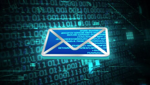 3D blue e-mail or mailing glowing shining with blue binary code encryption data, Privacy security protection network encode decode online access concept