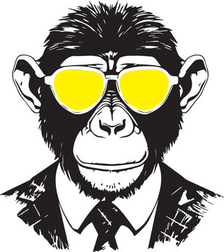 Monkey in a business suit and sun glasses Vector Illustration, SVG