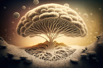 Natural fungus mycelium network Illustration - obrazy, fototapety, plakaty