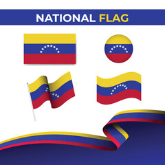 Venezuela flag flat collection vector illustration set