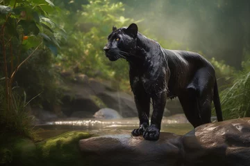 Foto op Plexiglas A black panther in jungle © Maximilian