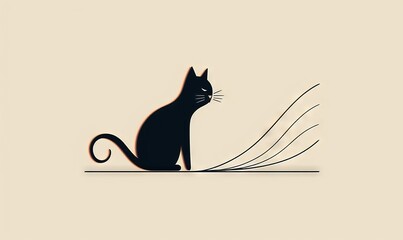  a black cat sitting on top of a floor next to a wall.  generative ai
